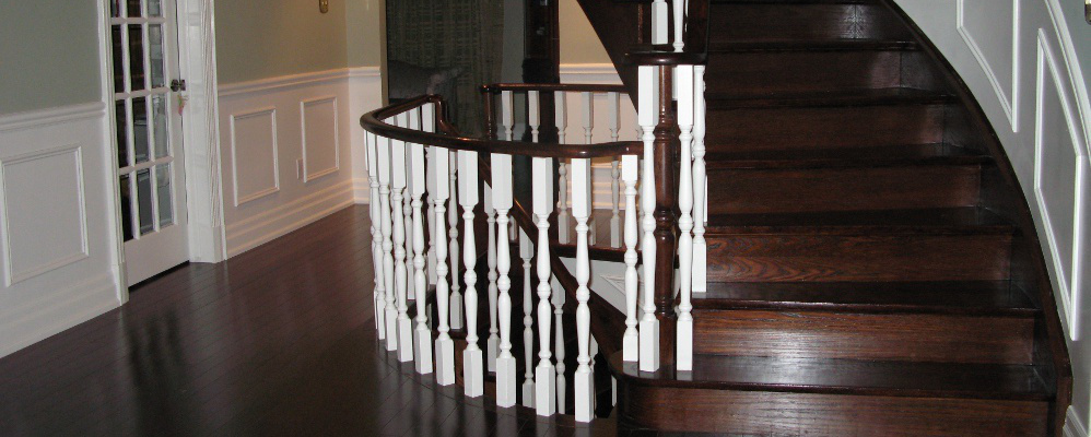 Darker steps and railings - hardwood stairs project in Okaville by Stairs 2 U